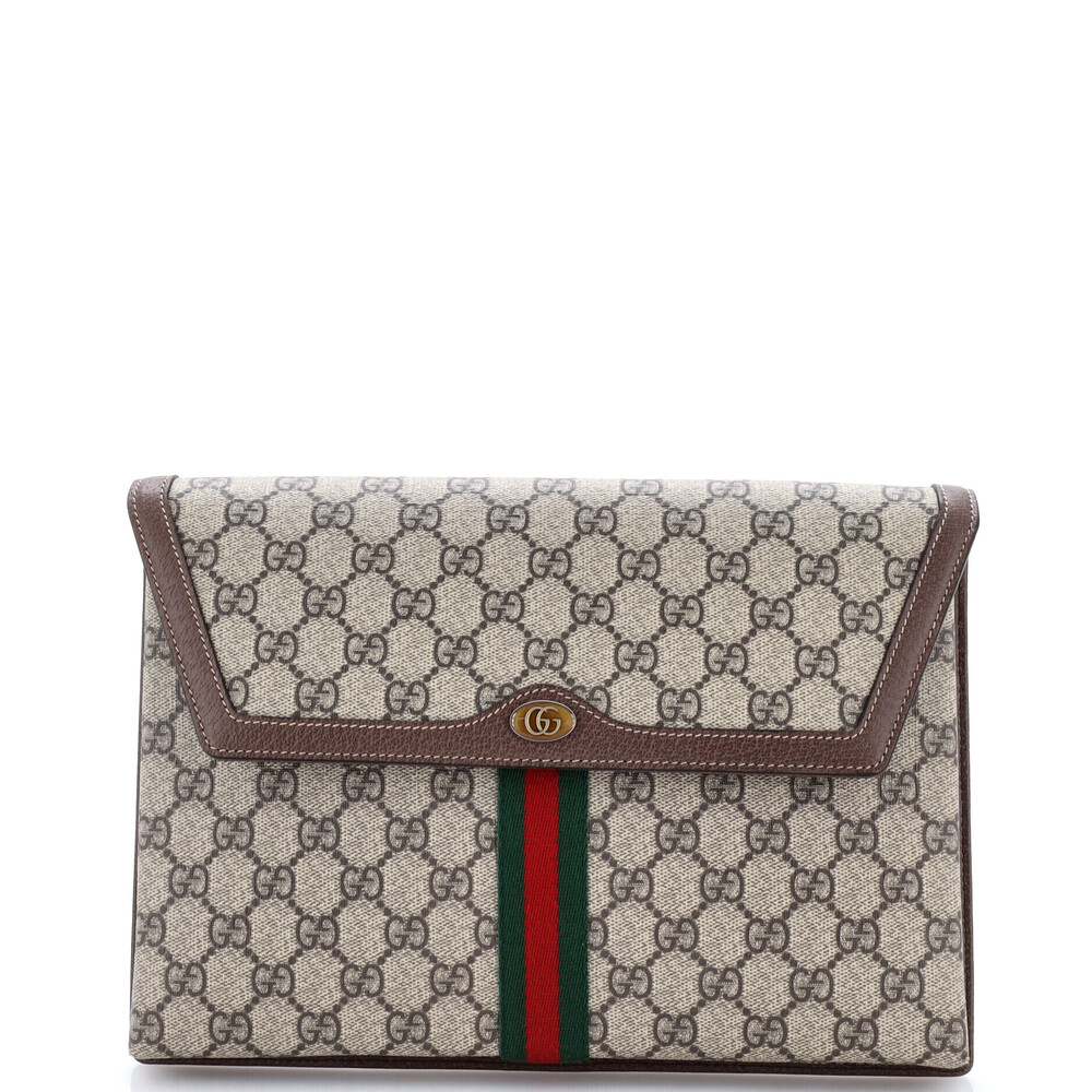 Gucci Large Ophidia Flap Clutch GG Coated Canvas